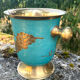 Vintage cloisonne brass champagne bucket with turquoise grape design