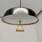 Antique Italian design Stilnovo brass and vintage metal gallows lamp
