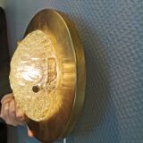 Wall/ceiling lamp, made in brass and white lacquered metal with frosted solid glass shade