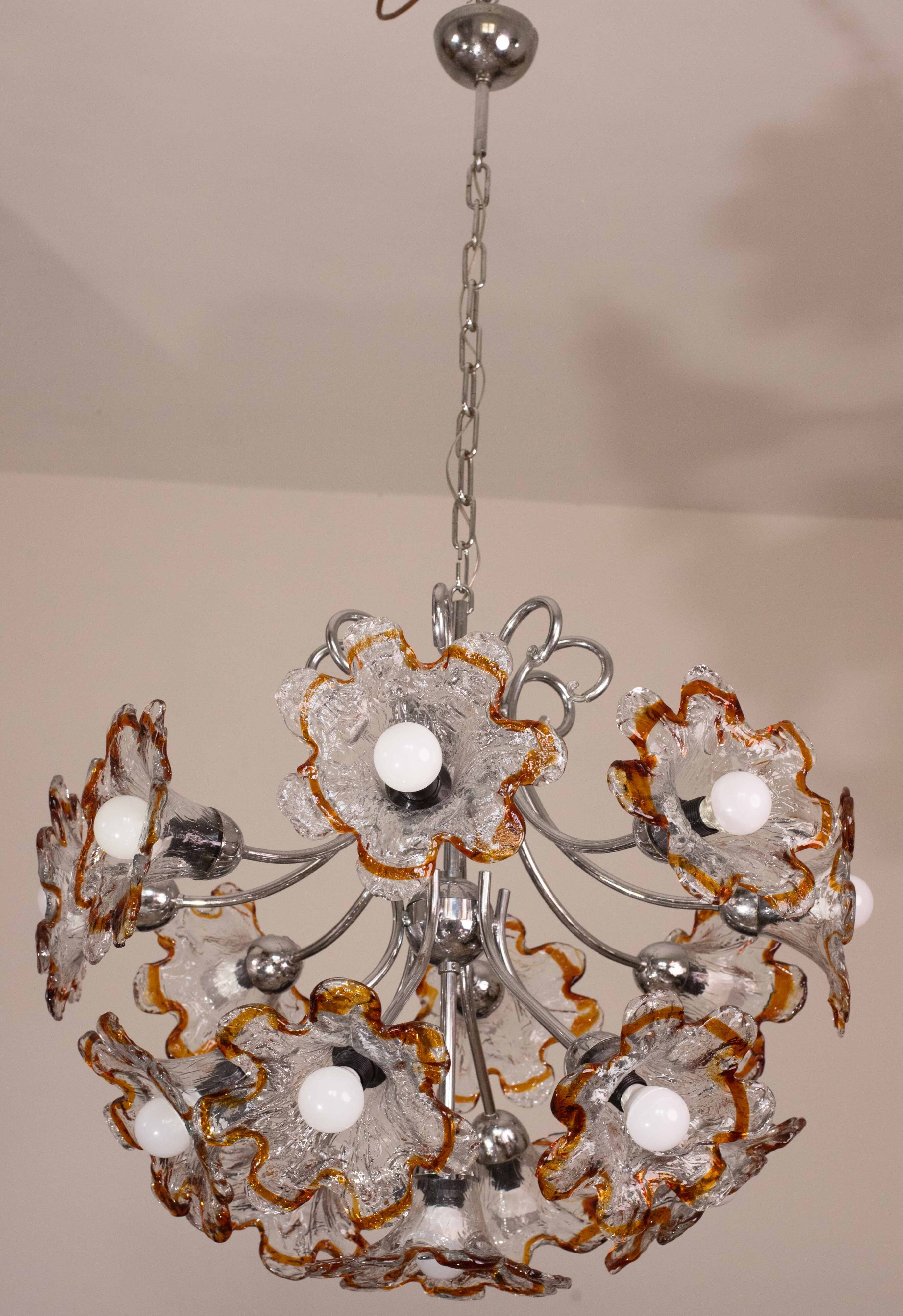 Murano Multicolor Sputnik Flowers Chandelier by Mazzega, 1970s