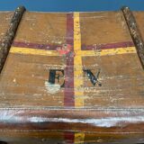 Antique brown travel case with wooden slides from the early 1900s