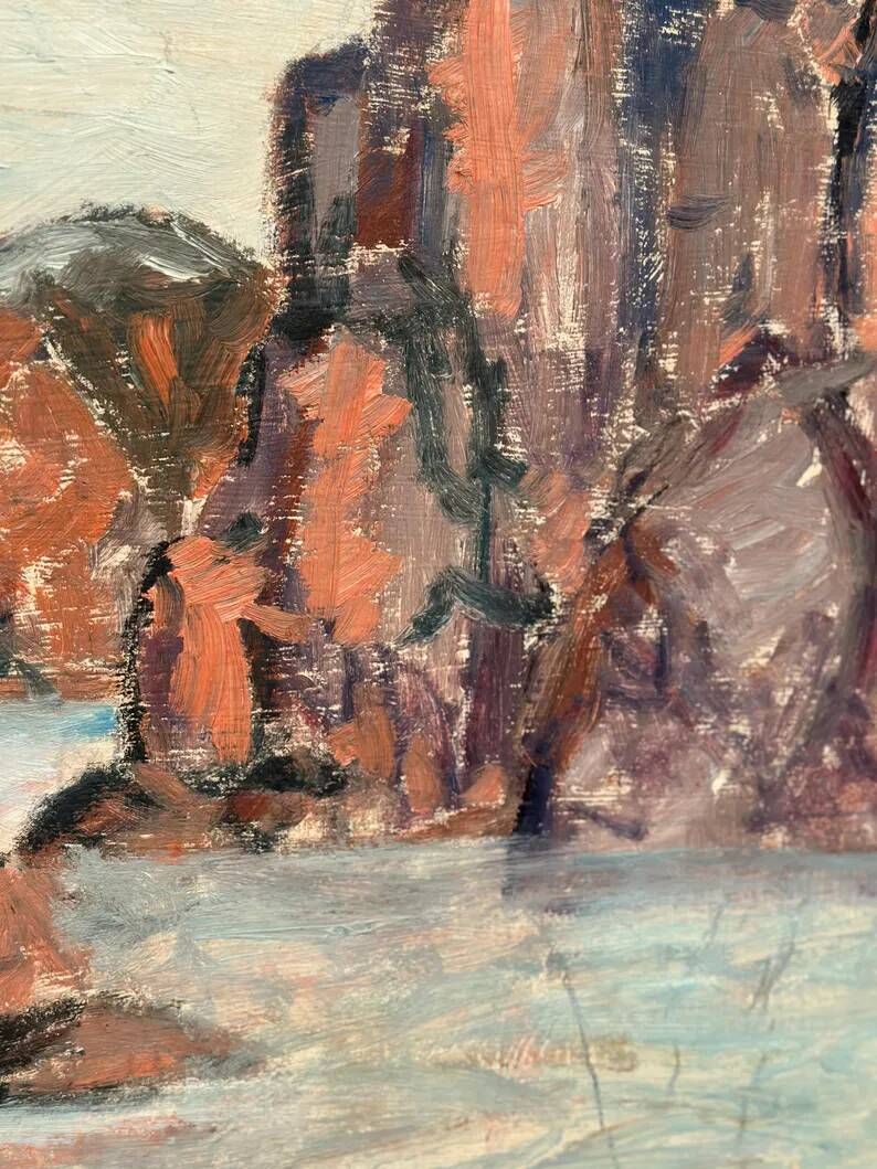 Original Large Swedish Oil on Panel – “Coastal Landscape” – Signed – Vintage & Framed