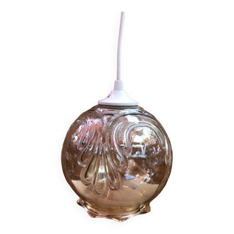 Ancienne Suspension Boule Verre Moulé 70’s Vintage