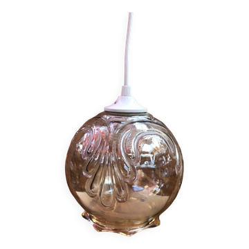 Ancienne Suspension Boule Verre Moulé 70’s Vintage