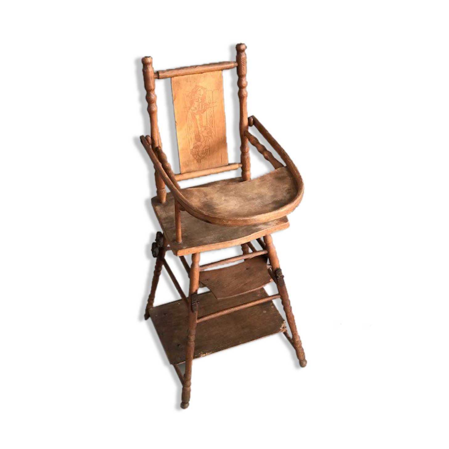 Wooden high chair for doll or bather, antique toy