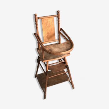 Wooden high chair for doll or bather, antique toy