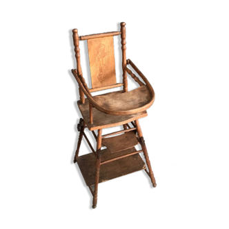 Chaise haute en bois pour poupée ou baigneur, jouet ancien
