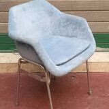 Paire fauteuils bleus et chromé lounge design 1970