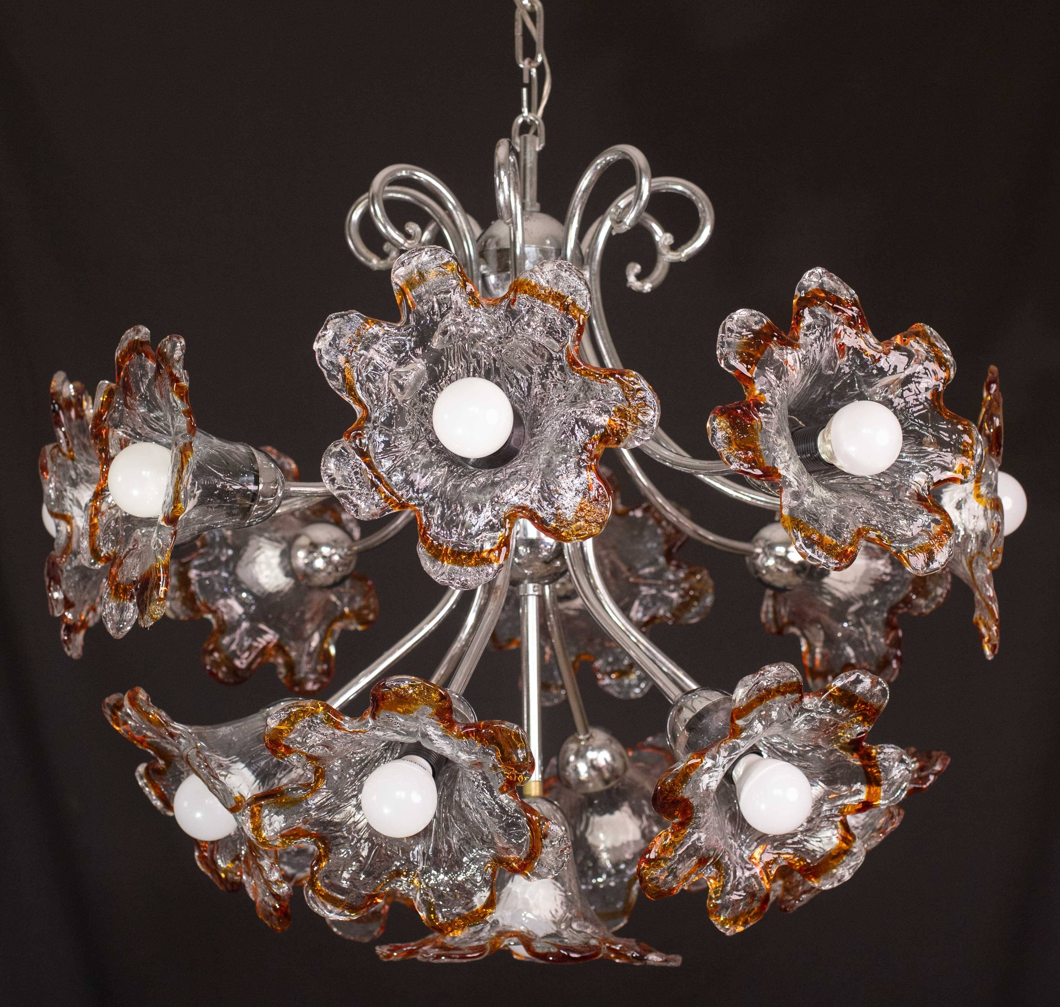 Murano Multicolor Sputnik Flowers Chandelier by Mazzega, 1970s