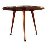 Table d'appoint vintage tripode, plateau marqueterie losanges