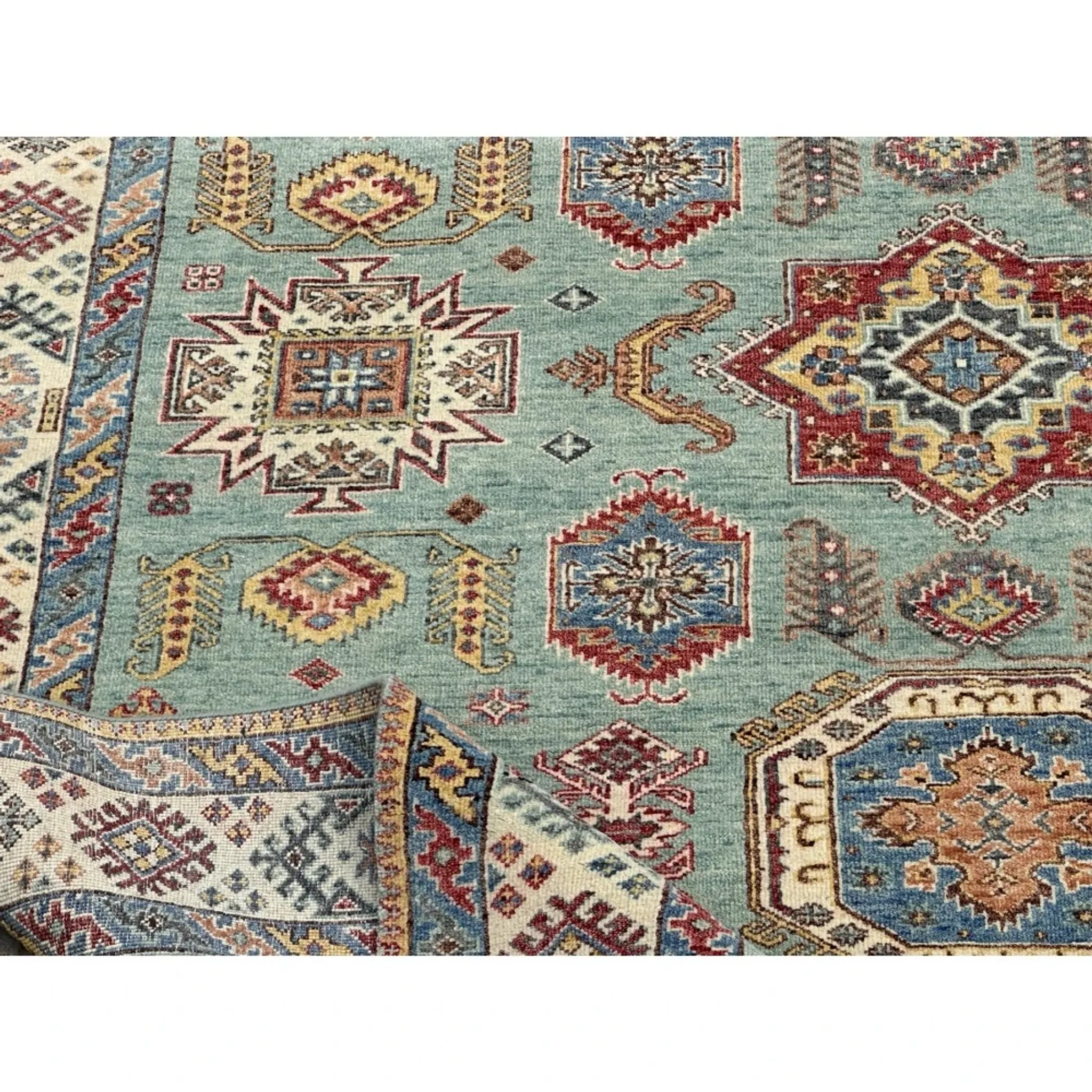Contemporary Handmade Wool Area Rug, Turquoise Geometric Pattern Carpet for Living Room