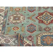Contemporary Handmade Wool Area Rug, Turquoise Geometric Pattern Carpet for Living Room