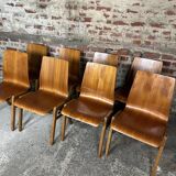 Scandinavian chairs (set of 8) in thermoformed beech 1960'S