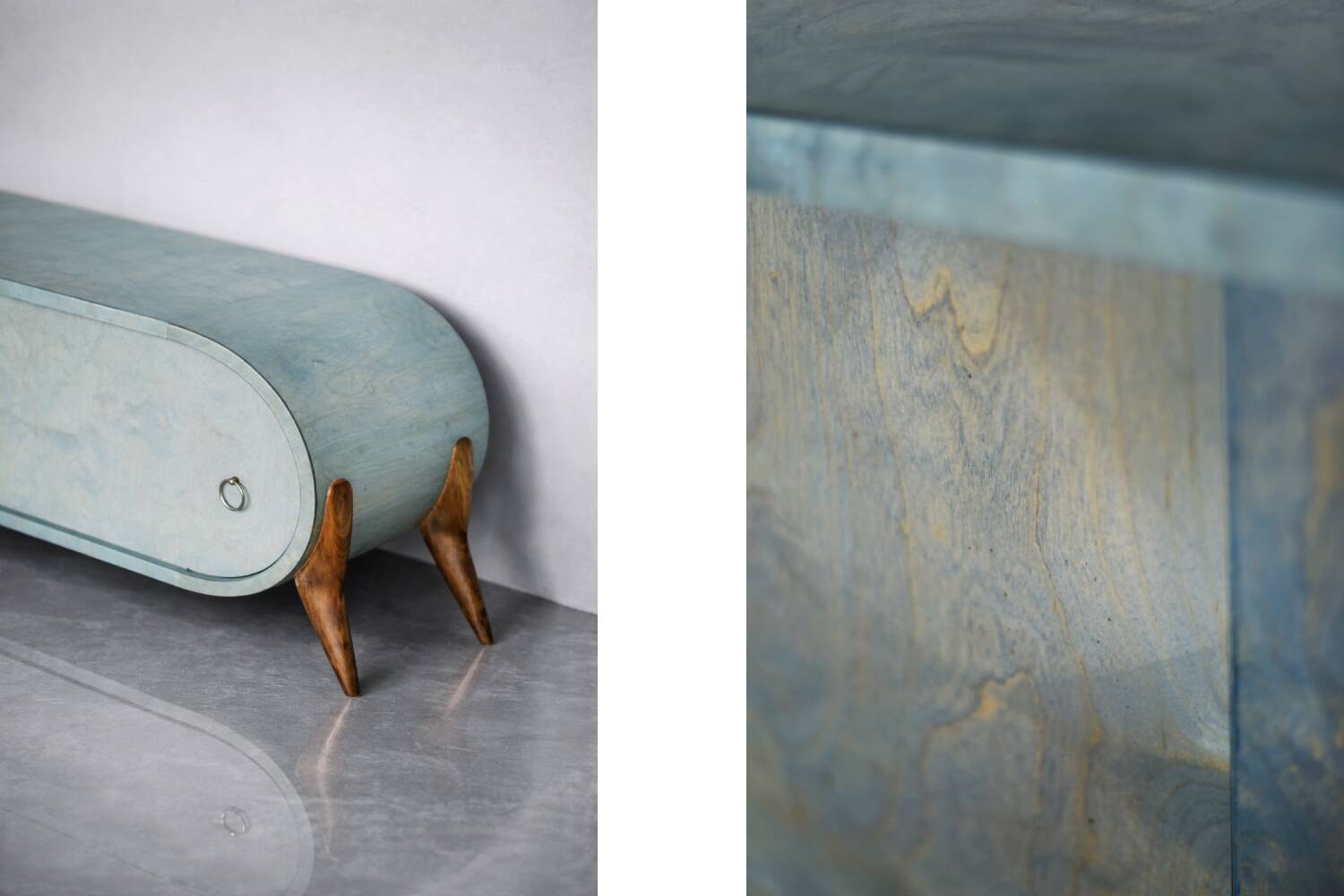 Mid-Century Modern Italian Turquoise Streamline Sideboard in Birch, 1960s