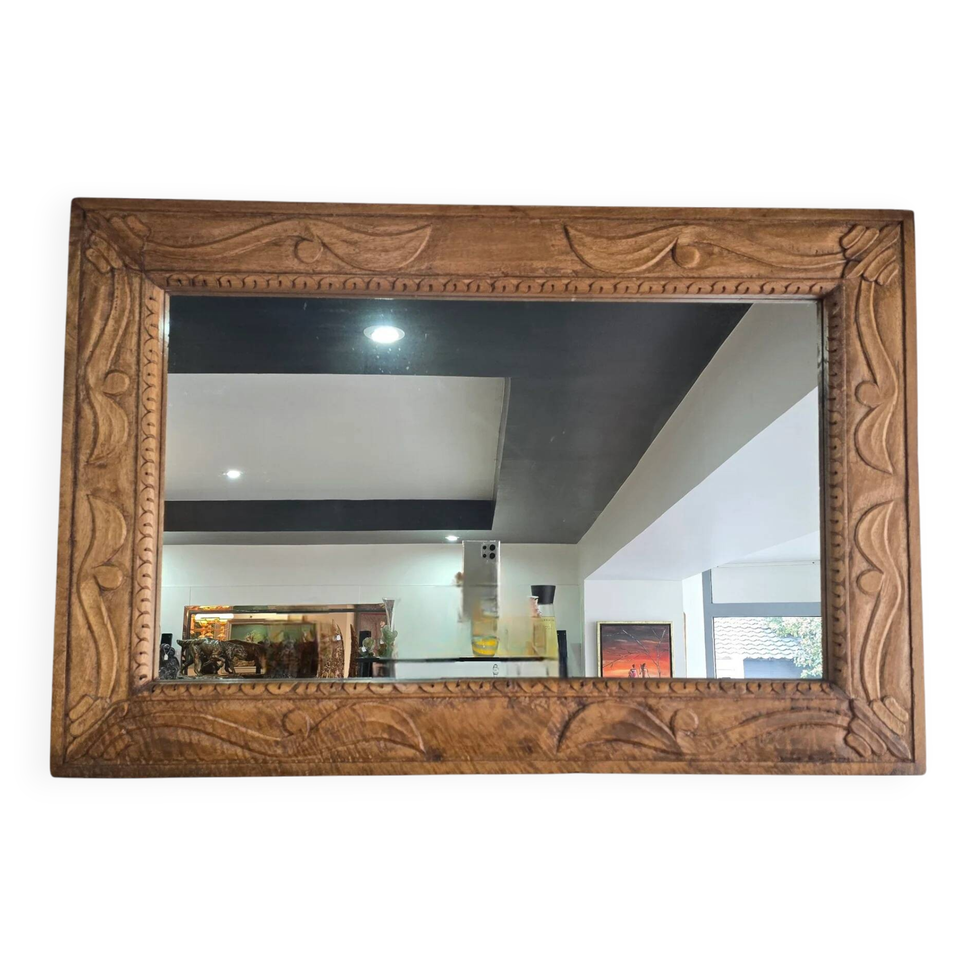 Large wall mirror in carved wood – handcrafted work