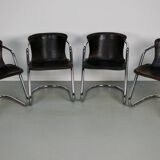Set of four brown leather dining chairs, Willy Rizzo, 1970