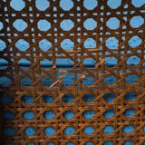 Pair of vintage armchairs in bamboo and Vienna straw 1960s modernism