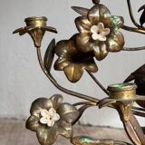 Pair of large 9-light altar candelabra, 19th century, in bronze and brass