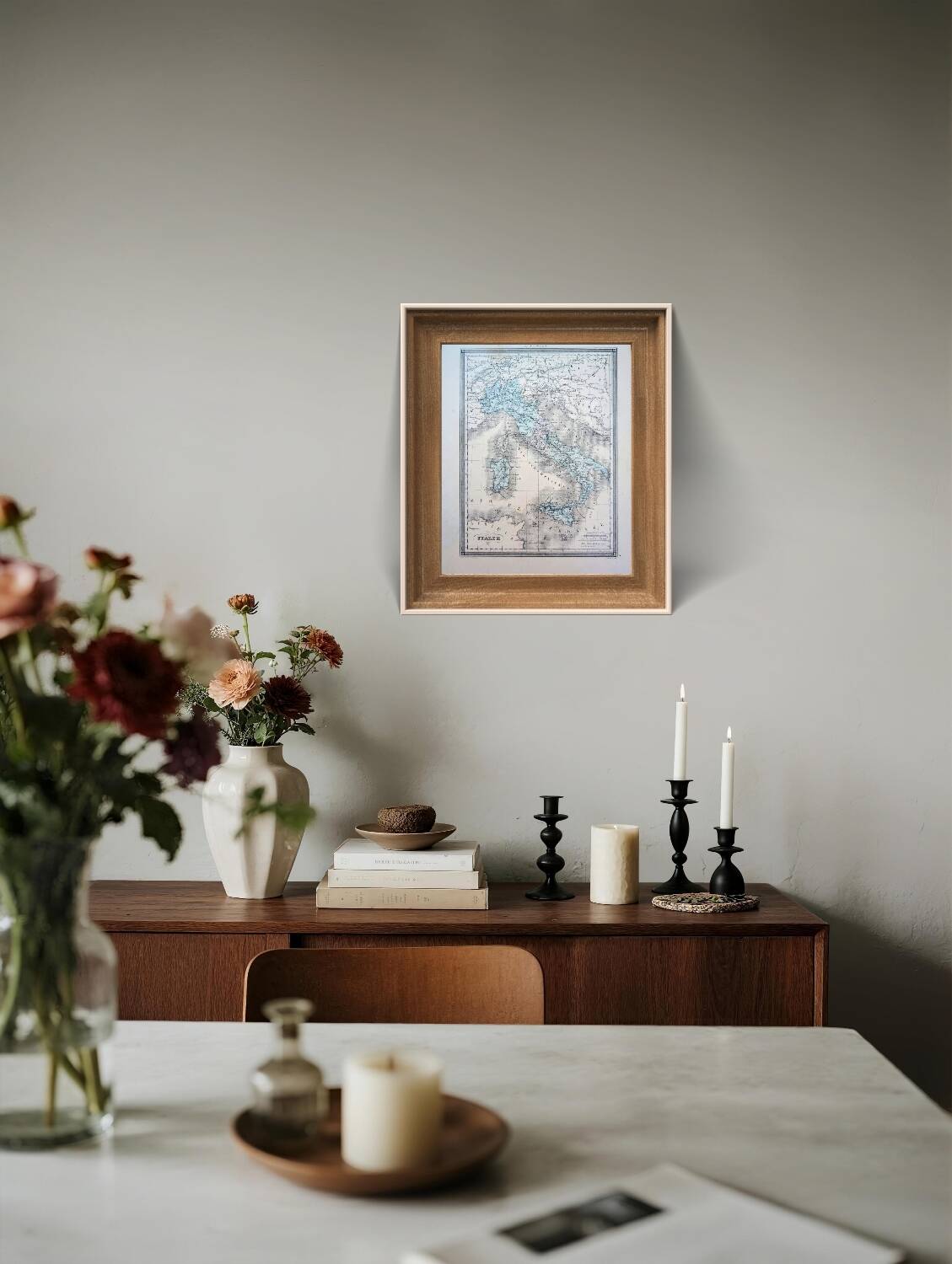 Italy, old map, printed in 1852.