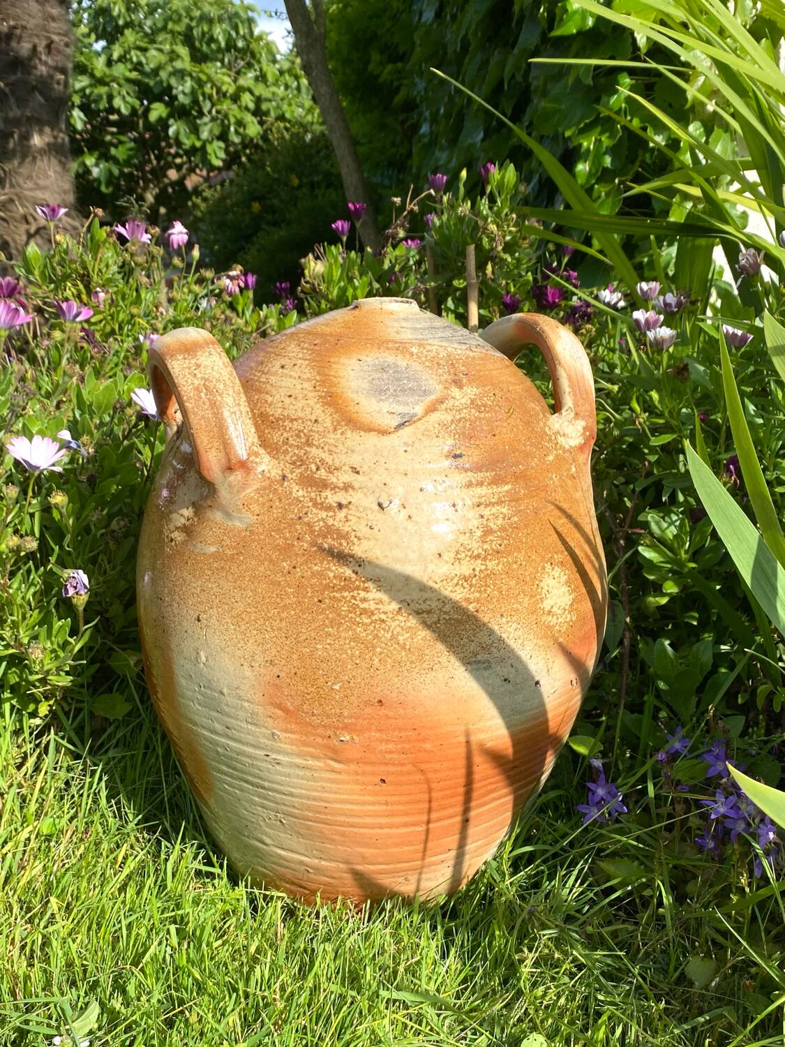 Large old vinegar jar in glazed stoneware