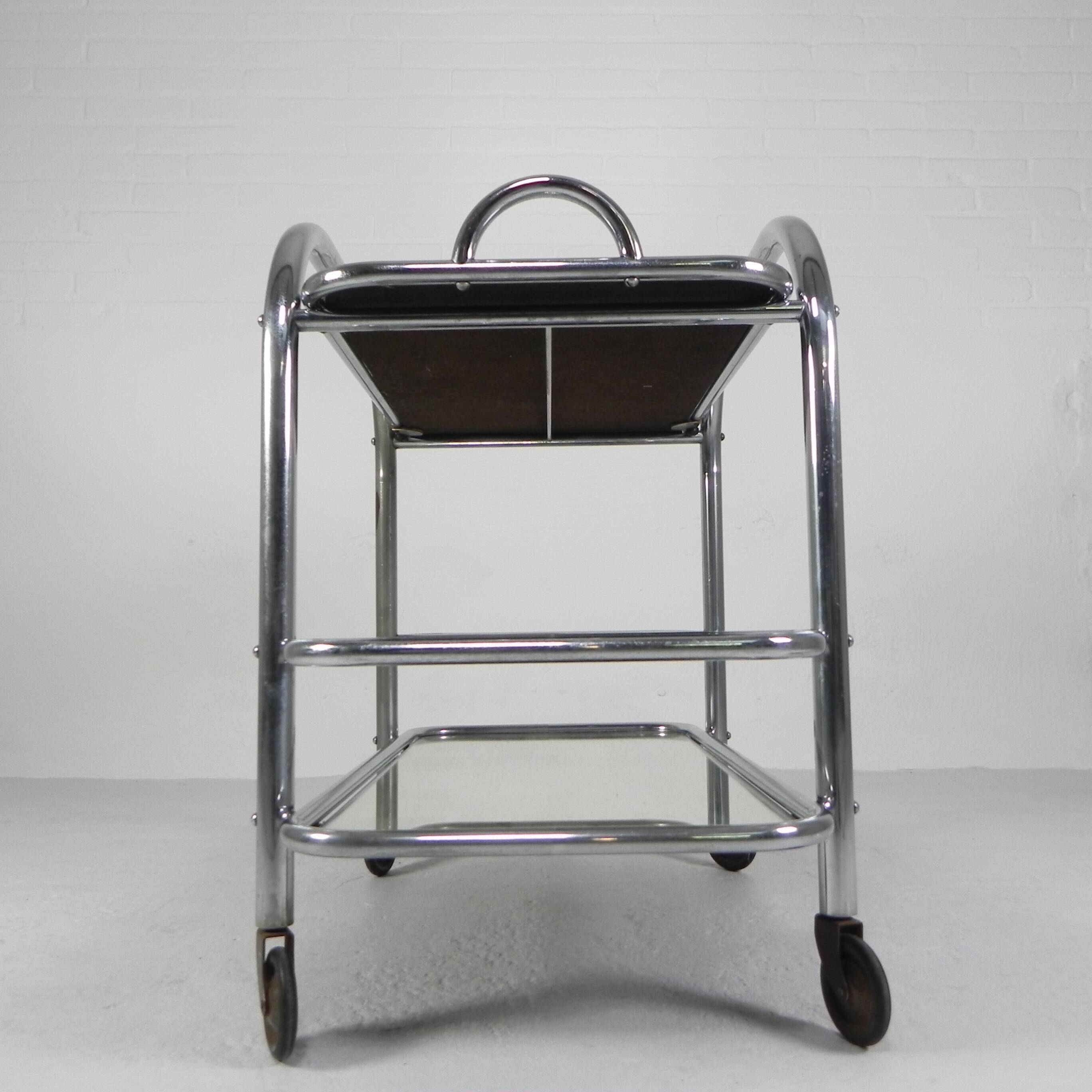 Art Deco serving trolley, chrome-plated, 1920s