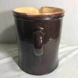 Old ceramic jug with brown enamel inside beige beige 50's