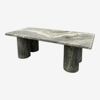 Green marble coffee table with cylindrical legs