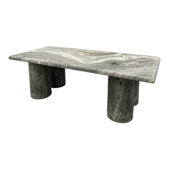 Green marble coffee table with cylindrical legs