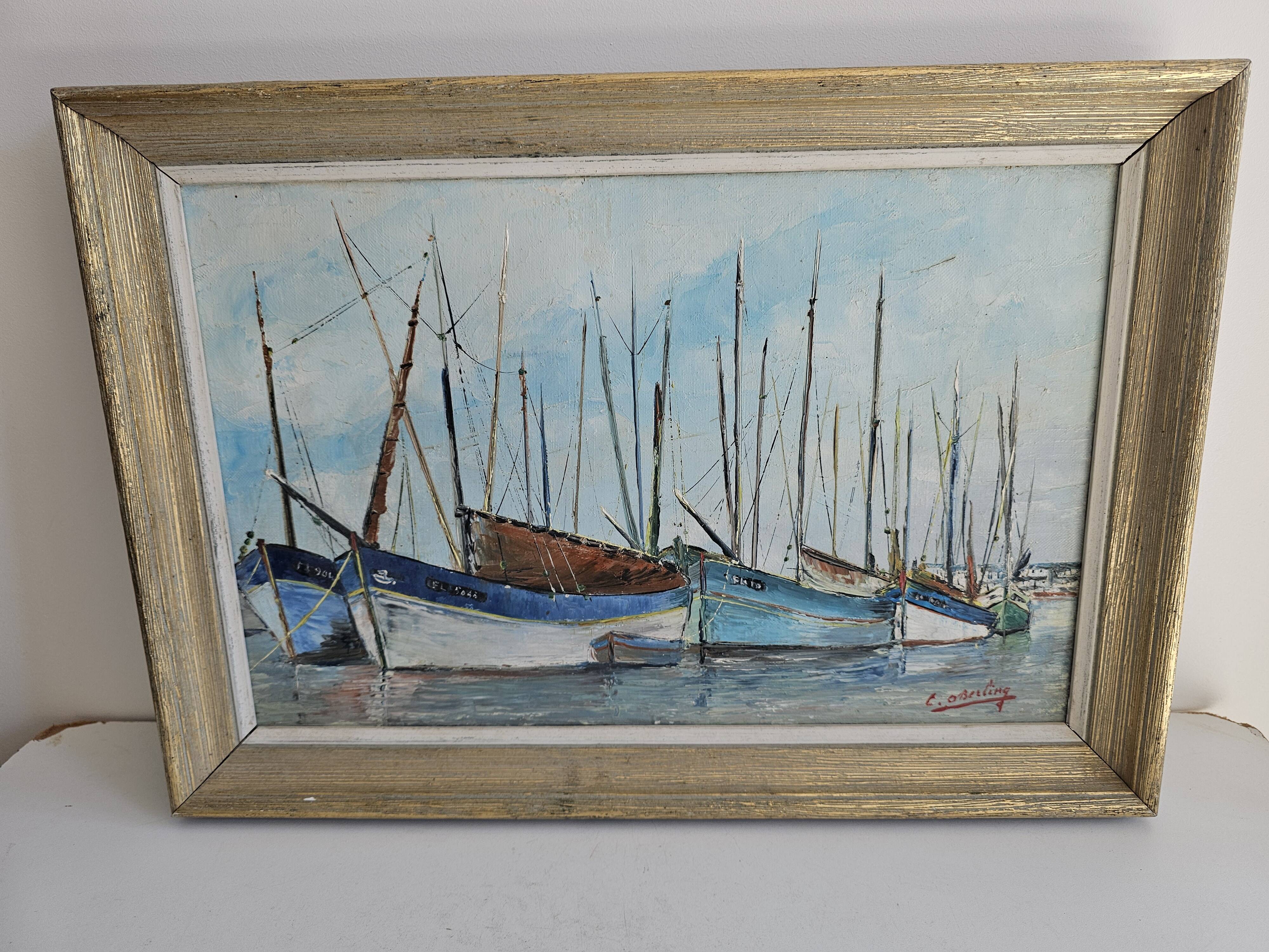 Oil on Canvas Painting Landscape Sailboats Marine - Signed C O'BERLING