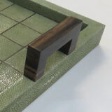 Plateau with green Galuchat grid with handles