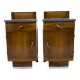 Pair of Art Dèco Italian Walnut and Grafite Gray Marble Bedside Tables,1920