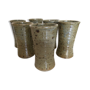 Set de 6 gobelets de grès pyrité atelier potier 1970