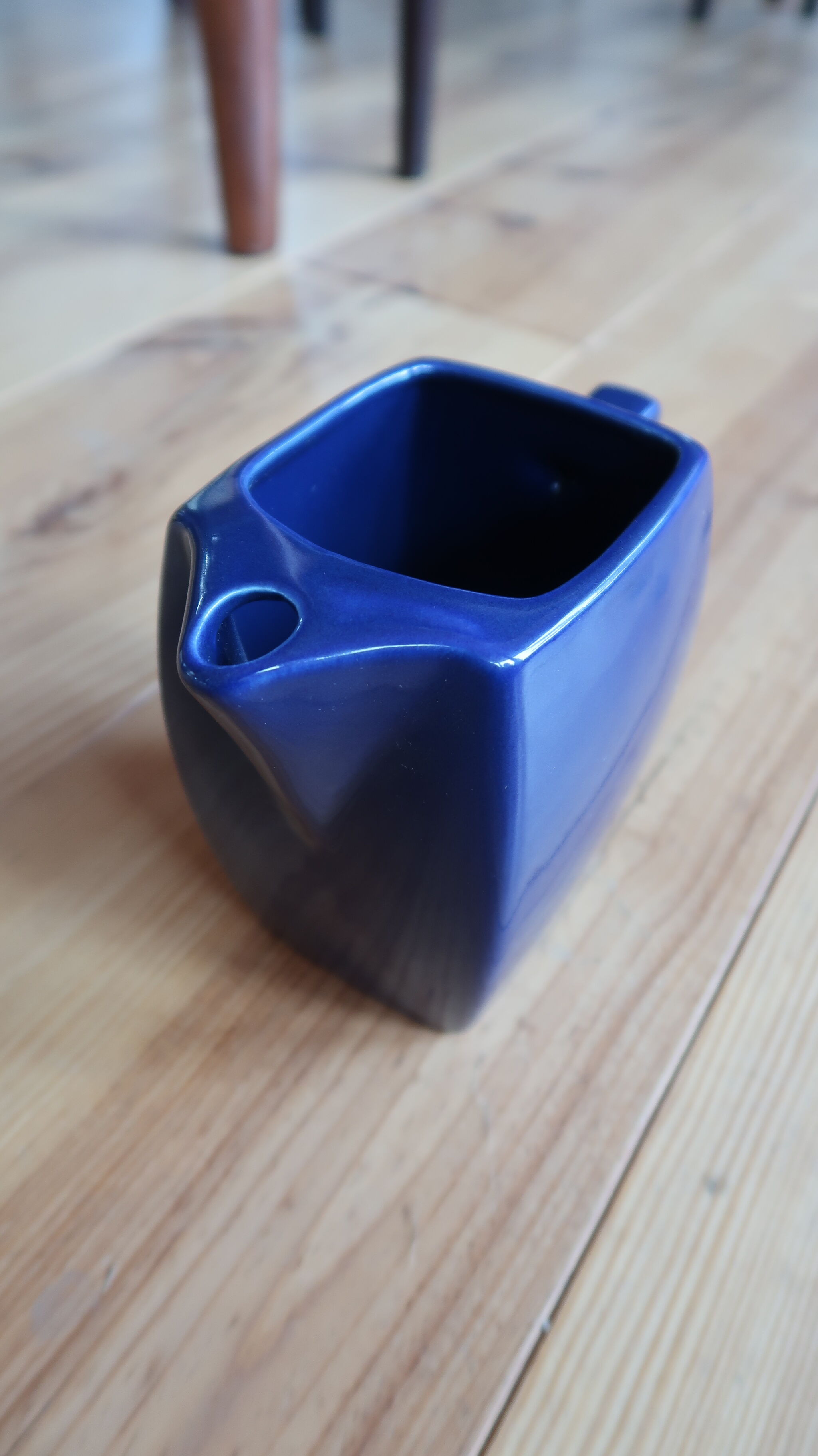 Blue enamelled jug