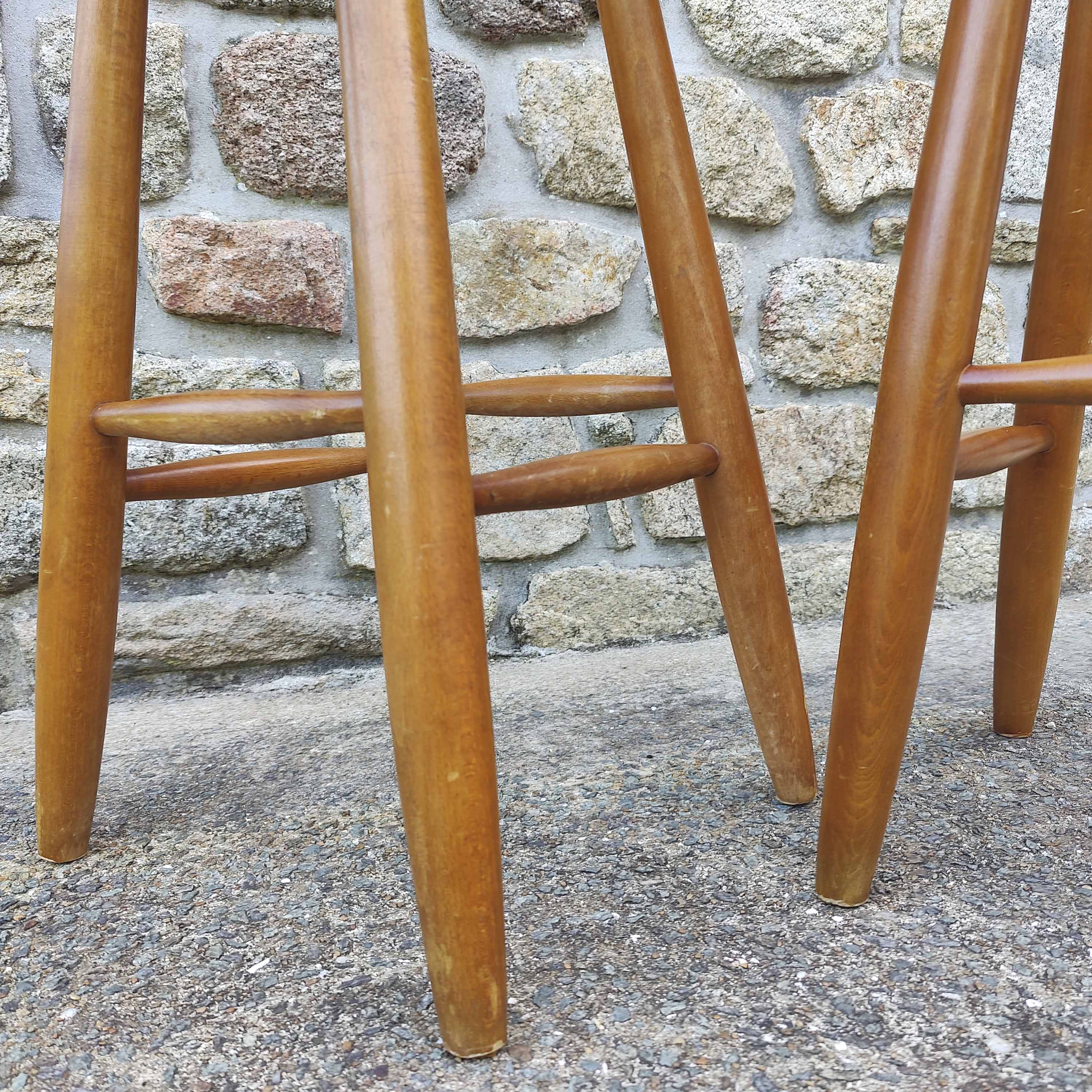 Pair of solid wood bar top stools
