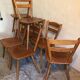Set of 8 vintage beech chairs compass feet 1960's
