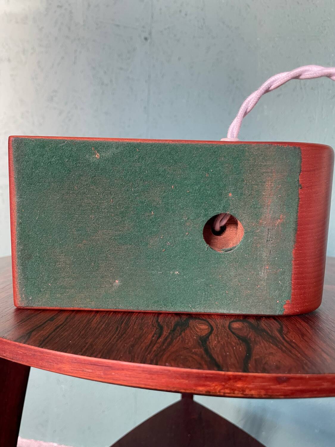 Vintage mid-century modern Danish sculptural teak table lamp