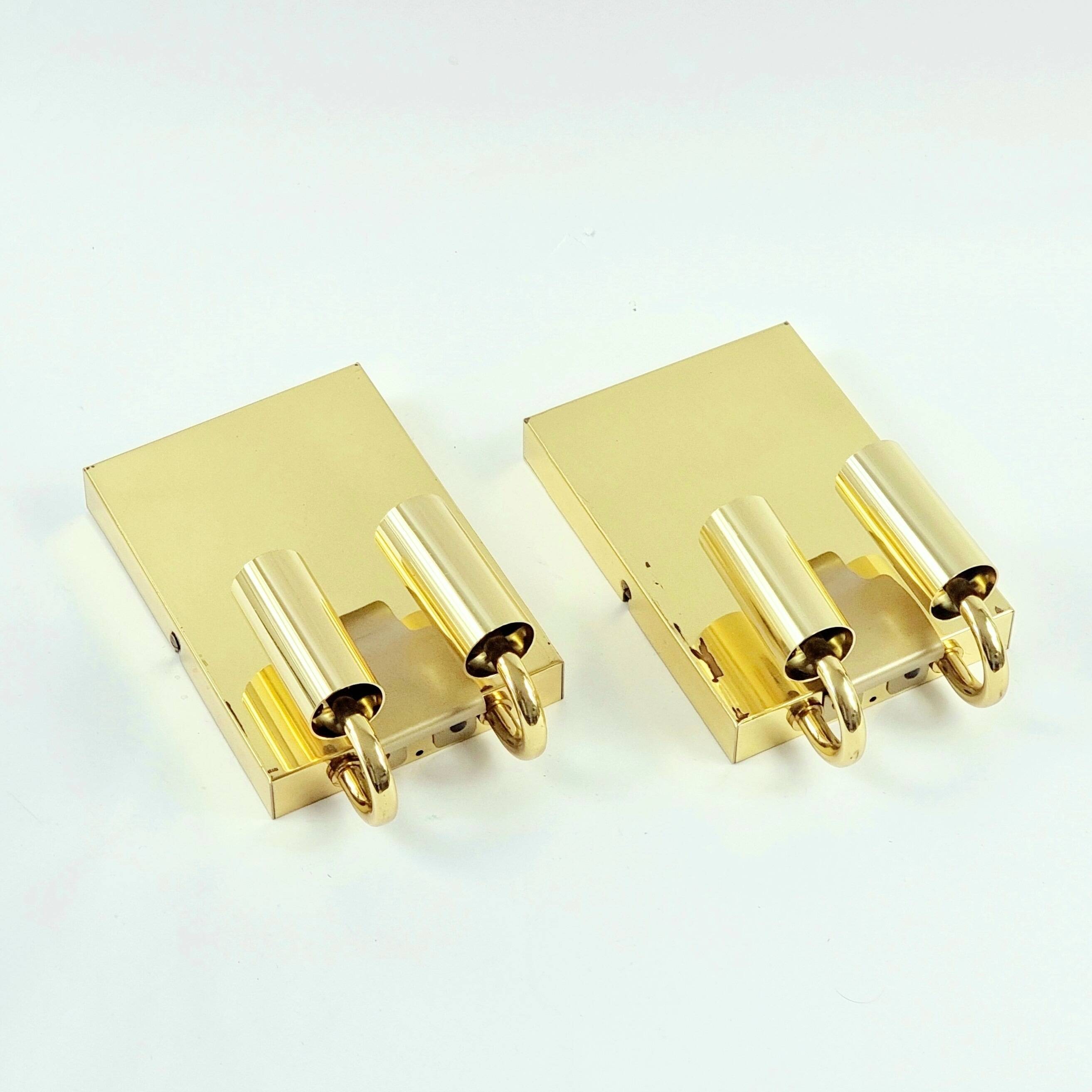 Pair of Mid-Century Glass & Brass Wall Lights from Limburg, Germany, 1960s