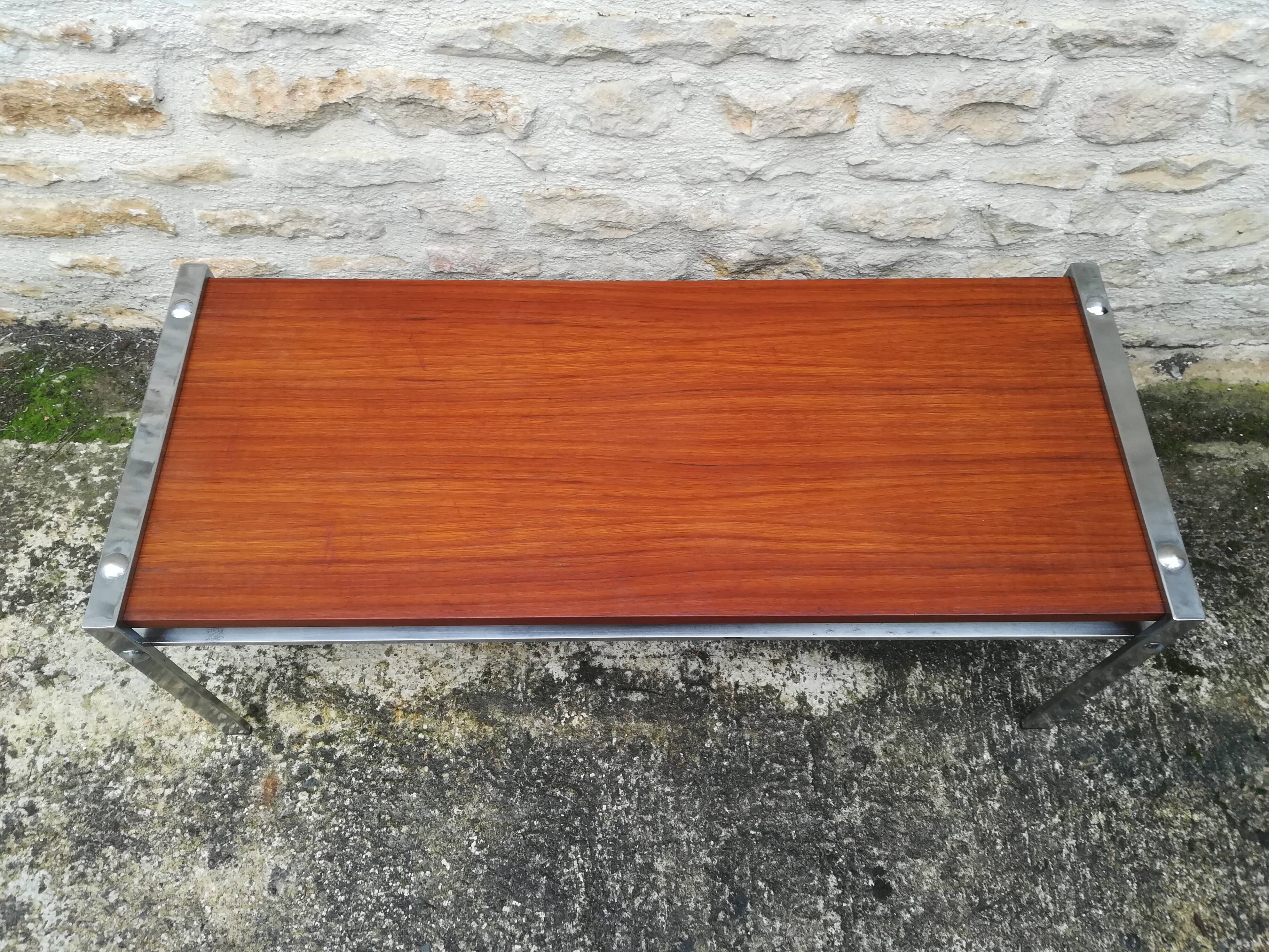 Chrome and teak coffee table