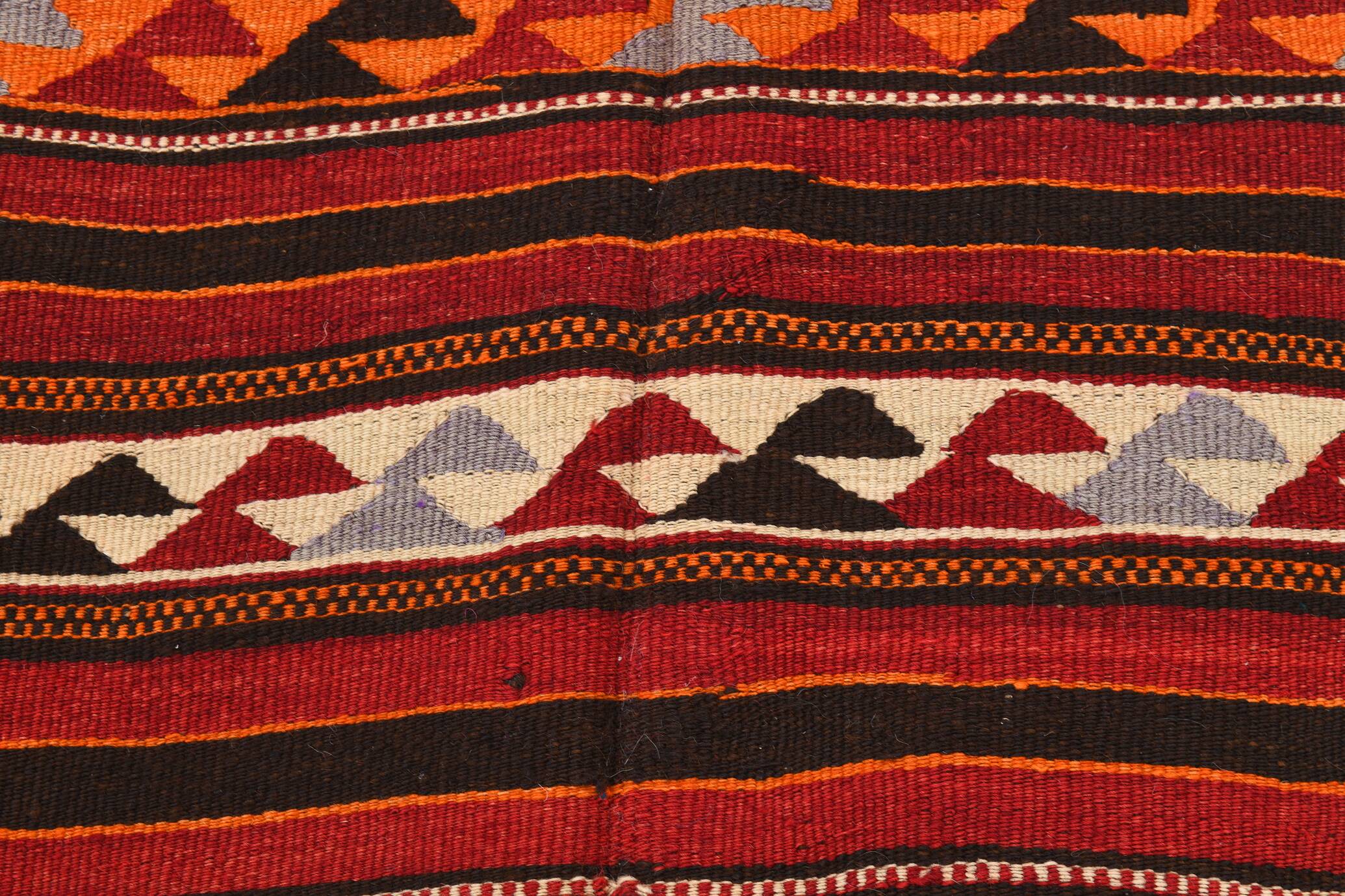 4x9 Red & Blue Turkish Kilim Rug, Living Room Rug, 133x272Cm Vintage Kilim