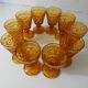 10 vintage pressed molded amber water glasses