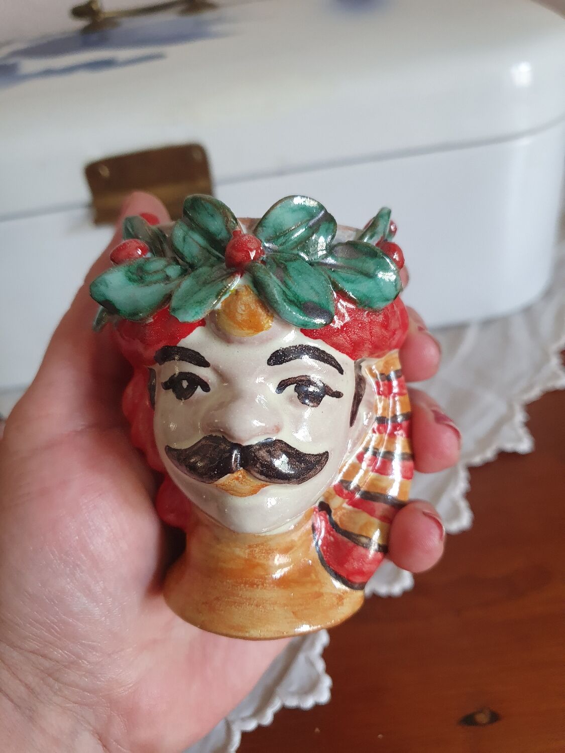 Set of 2 Sicilian vases ceramic heads of caltagirone