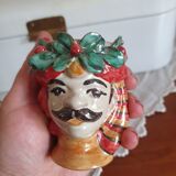 Set of 2 Sicilian vases ceramic heads of caltagirone