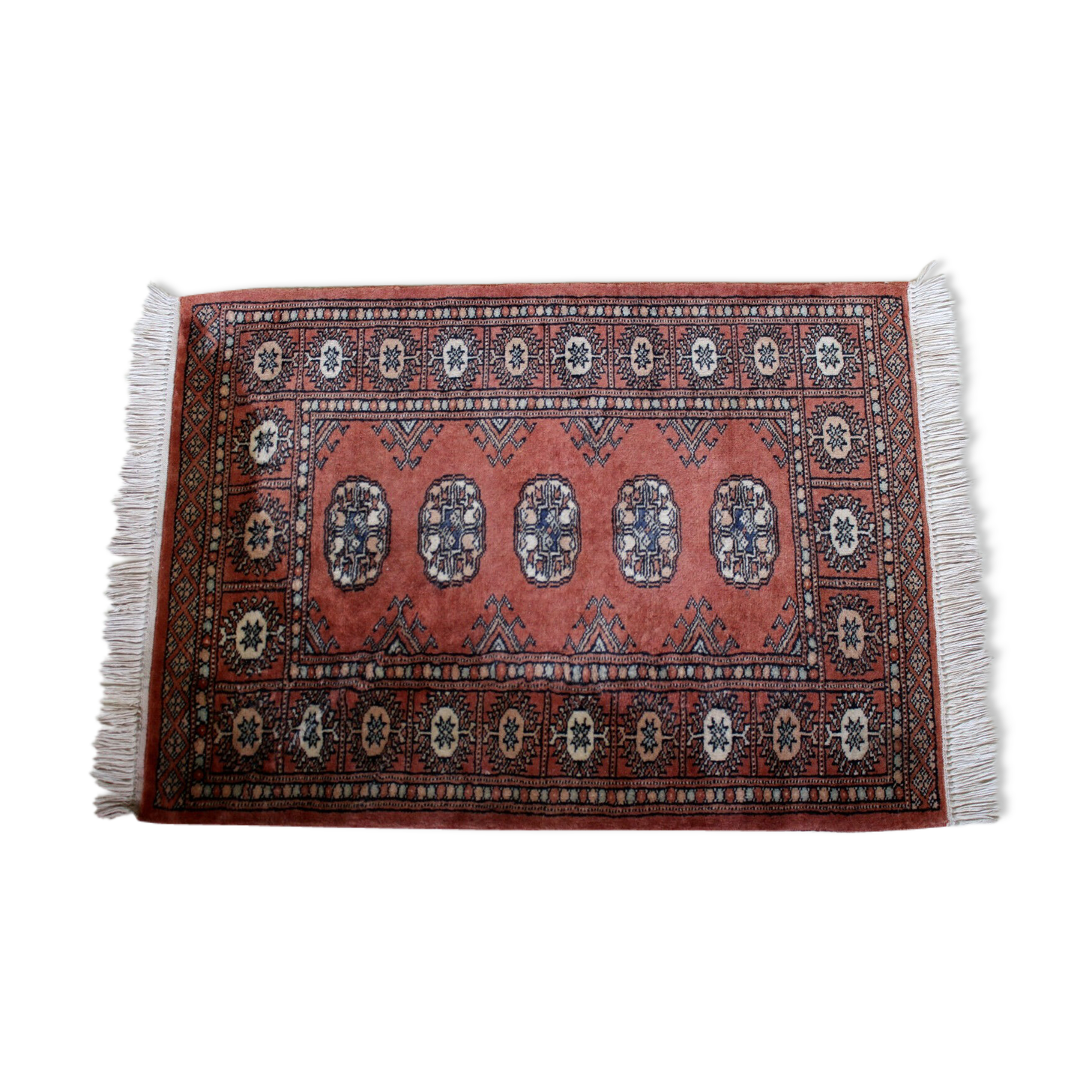 Vintage wool and fringe rug with Turkman design Tekke 103x65cm