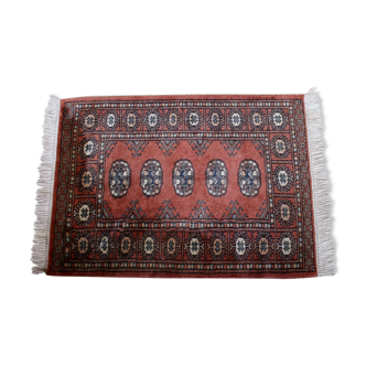 Tapis vintage en laine et franges au design turkman tekke  103x65cm