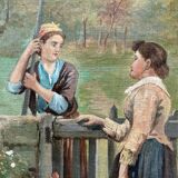 HST painting "The conversation in the garden" 19th century