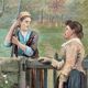 Tableau HST "La conversation au jardin" XIX° siècle