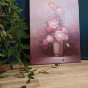 Still life painting bouquet of pink flowers signed Robert Cox