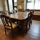 Antique dining set. Table 1.58 m x 1.10 m + 6 chairs from the 1920s.