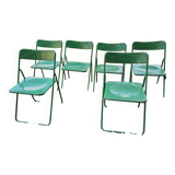 Set of 6 green folding patio chairs