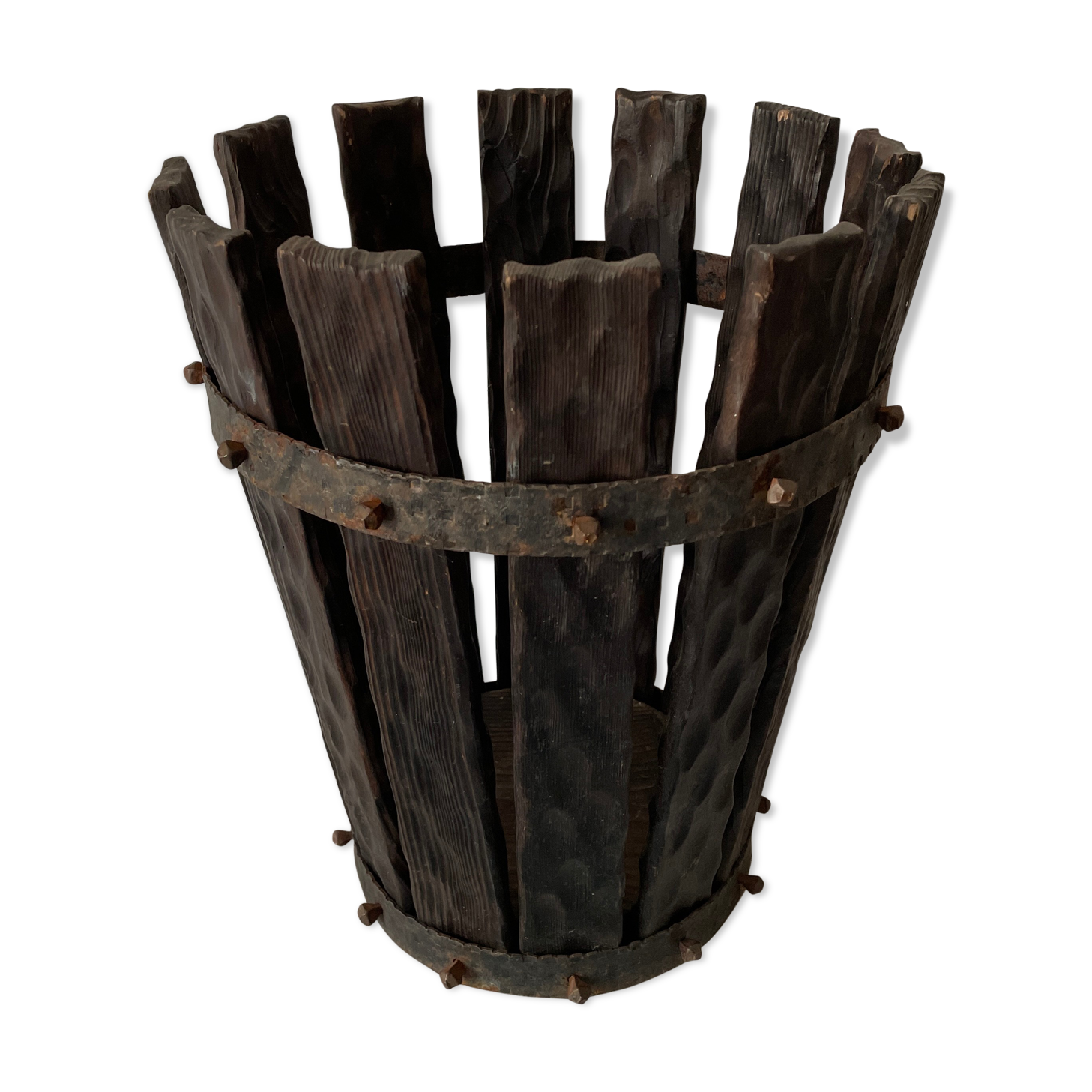 Brutalist basket wood and wrought iron 1950/1960
